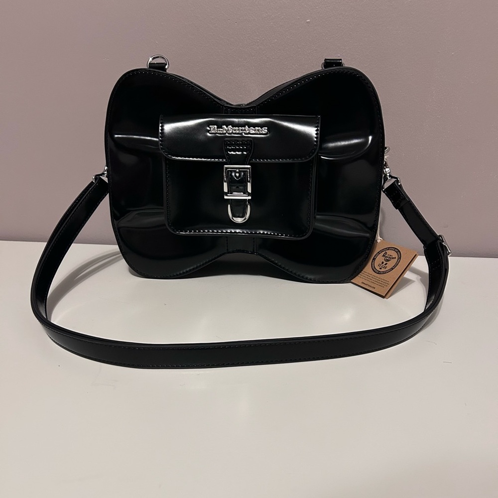 Dr. Martens Black Patent Leather Bow-Accent Crossbody Bag